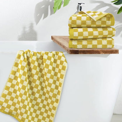 Jacquotha 4 Pcs Hand Towels for Bathroom Checkered, Cotton Soft Absorbent Cute