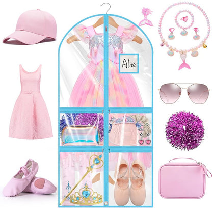 Linodes Dance Costume Bags Garment Bag 40''x22'' Waterproof for Dance Travel/Competition Storage with 2 Small, 2 Medium Clear Zipper Pockets and 1 Large Back Zipper Pocket-PVC (Pink-PVC, 40''- 6 Pack)