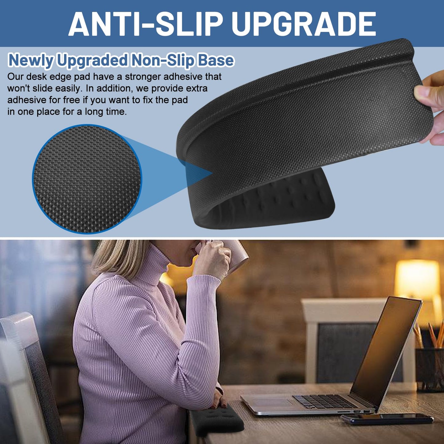 Full-Size Desk Edge Cushion, L-Shaped Desk Elbow Pad, Memory Foam Desk Arm Rest Pad for Forearms, Ergonomic Elbow Rest and Wrist Support for Desk (24 Inch)