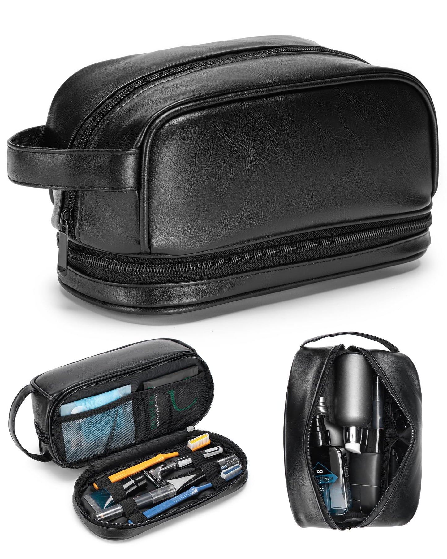Nixjoro TSA Approved Toiletry Bag for Men Vegan Leather Travel Essentials Shaving Dopp Kit Toiletries Organizer Case for Grooming Farther Day Gift,Black