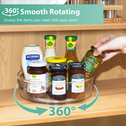 4 Pack Lazy Susan Organizer for Cabinet, Upgraded 11.5" Clear Turntable Organizer with Handles and Raised Edge, Rotating Lazy Susan Spice Storage for Kitchen, Pantry, Refrigerator, Bathroom, Table