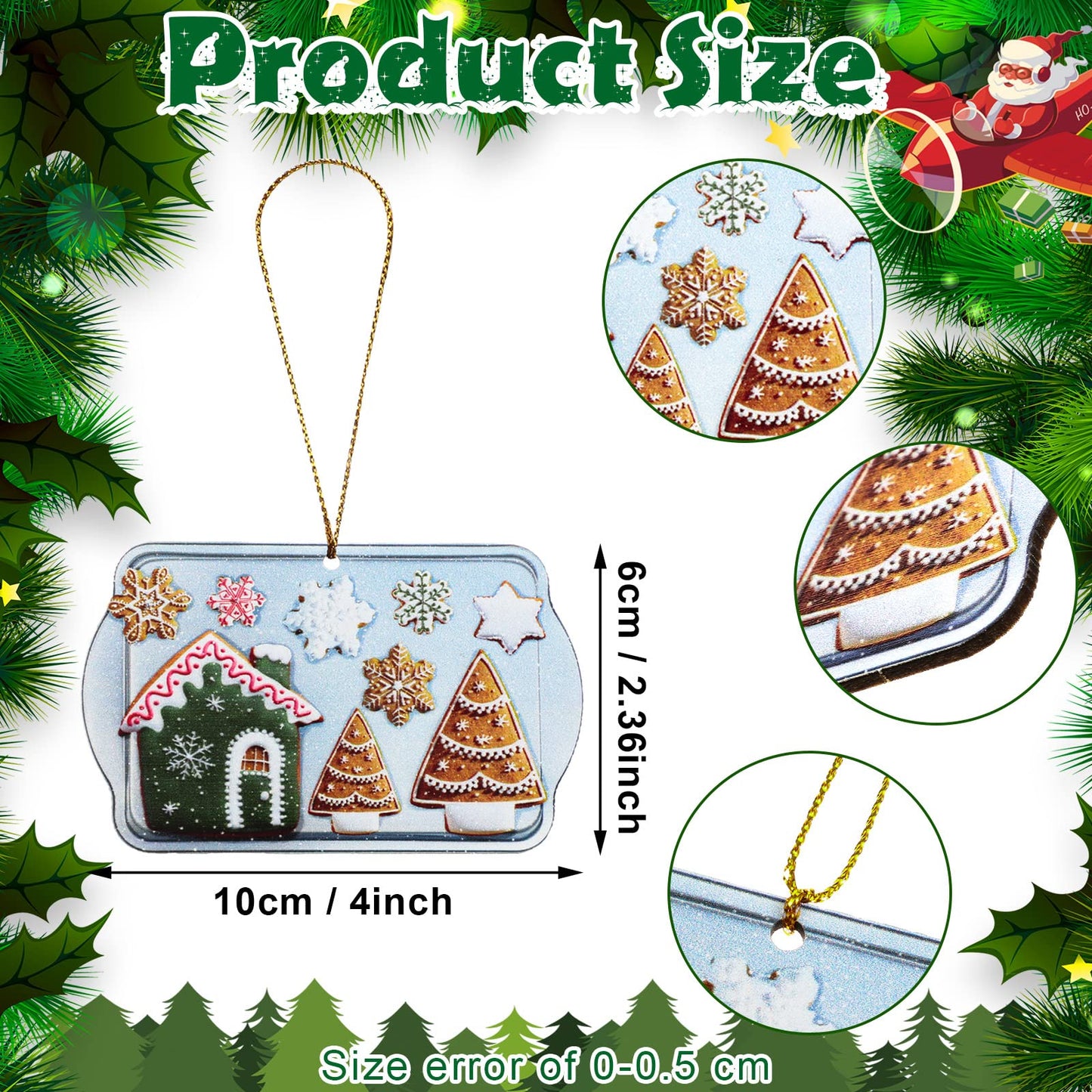 Karenhi 27 Pcs Christmas Gingerbread Man Cookie Tray Ornaments for Tree Wood Baking Cookie Candy Cane Snowflake Star Sock Elk Tray Hanging Decorations for Xmas Tree Party Kitchen Home Decor