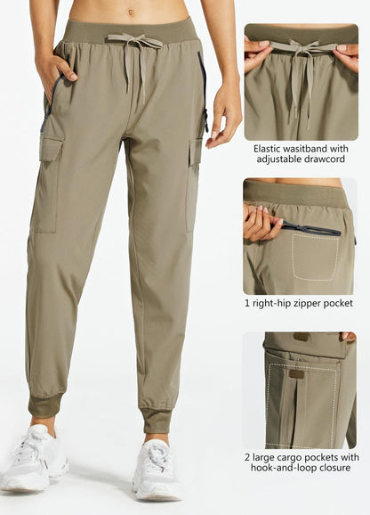 Libin Women's Cargo Joggers Lightweight Quick Dry Hiking Pants Athletic Lounge Casual Travel, Khaki XL