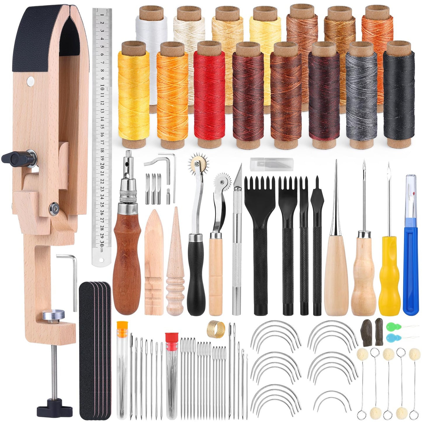 Yizzvb Stitching Pony, Leather Stitching Pony Clamp-Table Desktop Pony Horse Clamp with Sewing Needles, DIY Stitching Clamp, 96 PCS Leathercraft Repair Tools with Awl for DIY Leather Hand Stitching