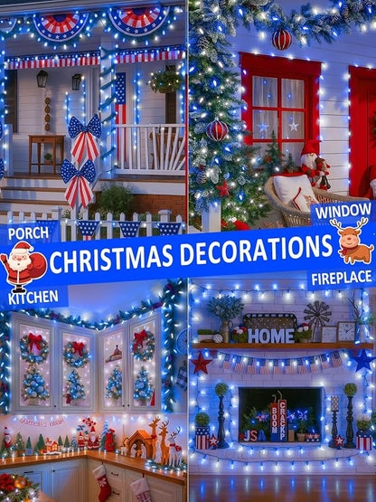 Upgraded 250 LED C6 Connectable Christmas String Lights Blue and White, 82FT Waterproof Christmas Twinkle Light Outdoor, Plug in Fairy Light Indoor with 13 Modes & Timer for Christmas Tree Decorations