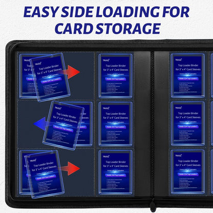 TRUGQ Toploader Binder Holds 324 Toploaders - 20 Toploaders|Waterproof PU Leather + Anti-Yellowing PP Inserts | Ridge Tab Sorting Portable top loader binder for cards(For Sports/Game Cards)