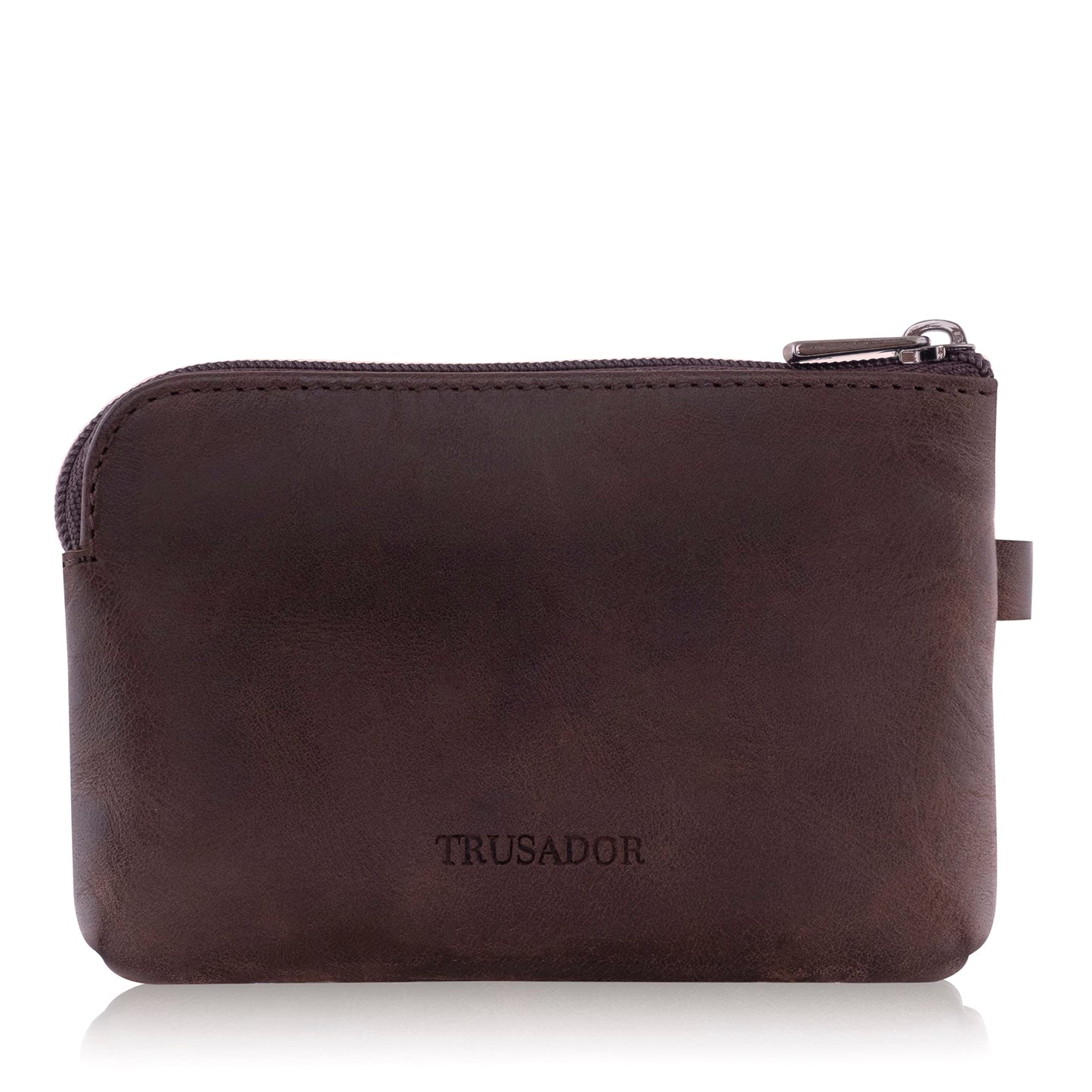 Trusador Milano Unisex Leather Front Pocket Wallet Coin Purse Zipper Pouch with Keychain (Brown)