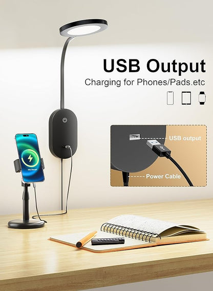 deeloop LED Wall Mounted Reading Light for Bed, Book Light for Wall Bedside Lamp with USB Output, 4 Hour Auto-Off Timer Lights，Eye-Caring Reading Lamp with 5 Dimmable 360° Gooseneck Headboard Light