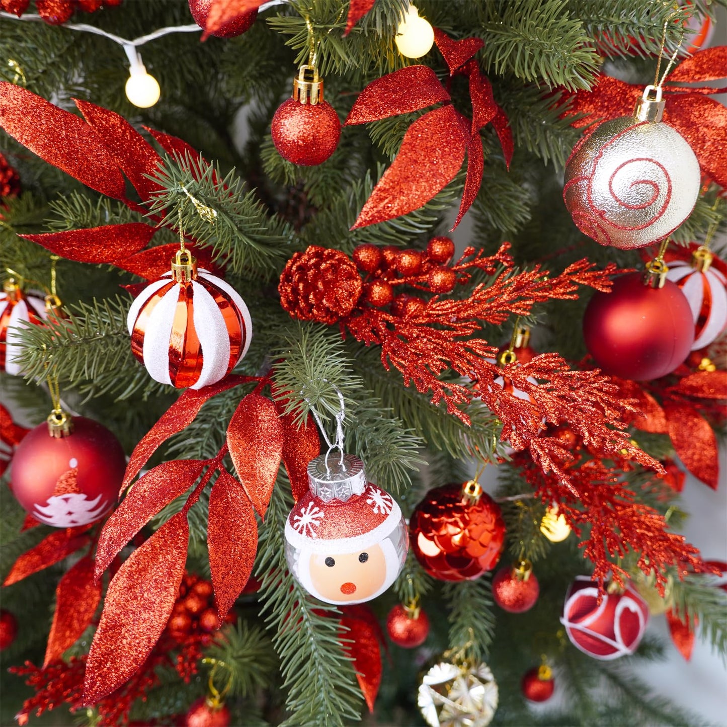 Winlyn 24 Pcs Christmas Artificial Leaf Sprays Pine Needles Pinecone Berries Stems Red Glittered Christmas Decoration Picks 12.2"- 14.2" Tall for Red Christmas Tree Wreaths Seasonal Floral Arrangement