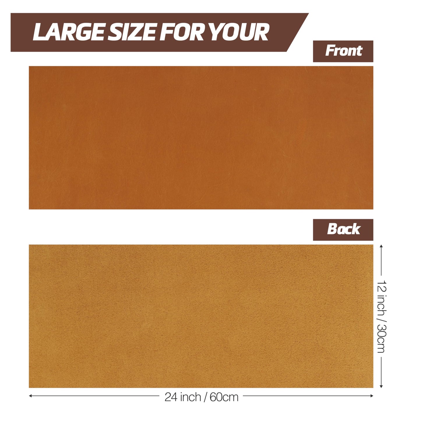 Shkira 12''X24'' Genuine Buckthorn Brown Leather Sheets for Crafts - Square 2.0MM Thick Genuine - Thick Cowhide Pieces Square - Leather Sheet for Arts