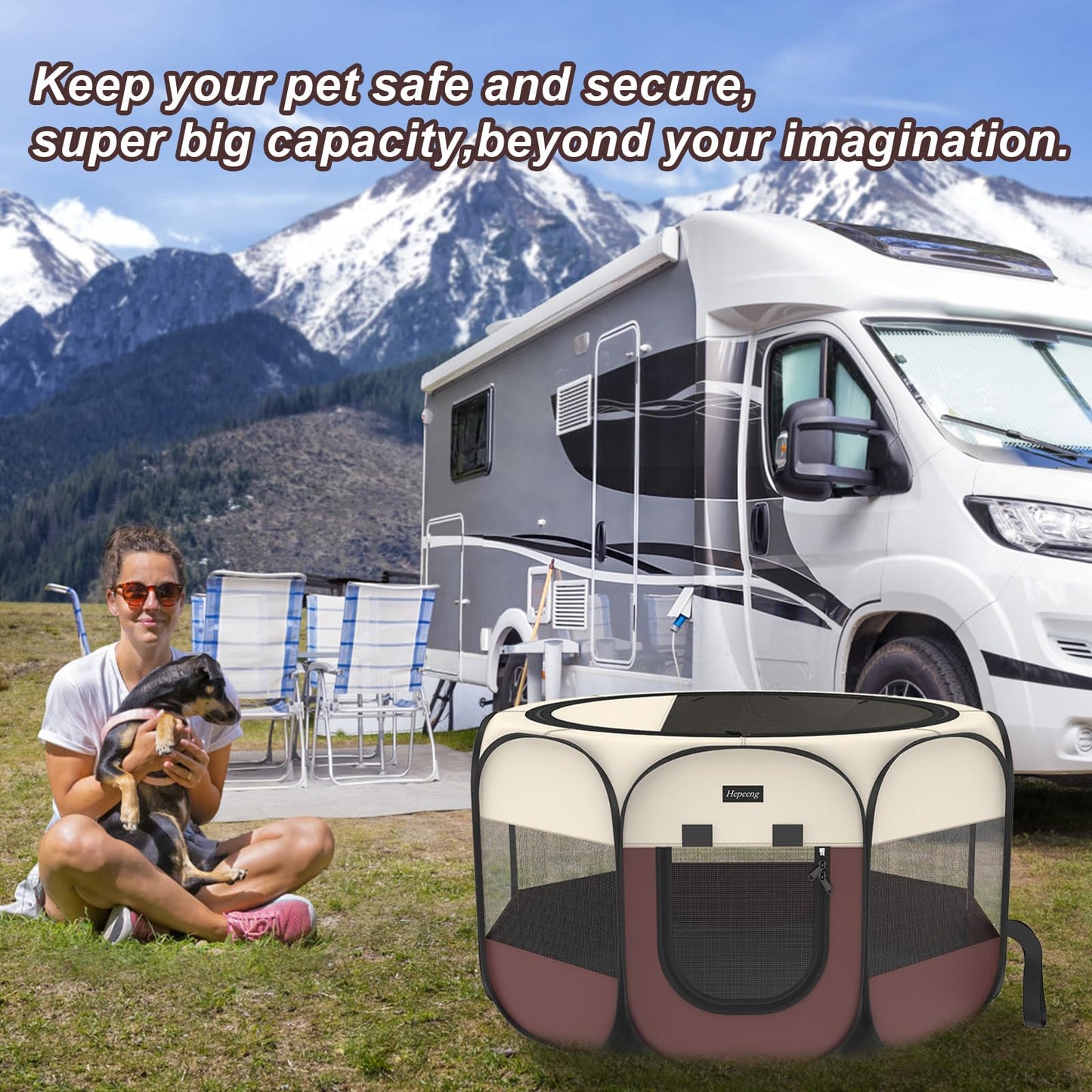 Portable Pet Playpen, 8-Panel Indoor/Outdoor Puppy Pen with Shade Cover & Travel Bag - Waterproof Dog Cat Tent Includes Collapsible Bowl