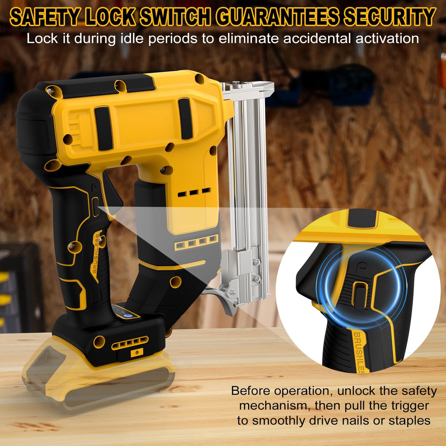 18 Gauge Cordless Brad Nailer for Dewalt 20V MAX Battery, Battery Powered Nail Gun with 1000 Nails, Electric Nail Gun for Woodworking & Home Improvement (No Battery)
