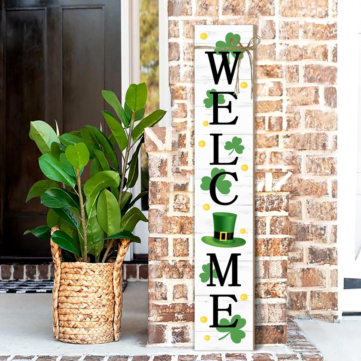 St. Patrick's Day Wooden Porch Sign 47" Spring Large Welcome Porch Sign for Home Front Door Yard Clover Party Decor (Green)