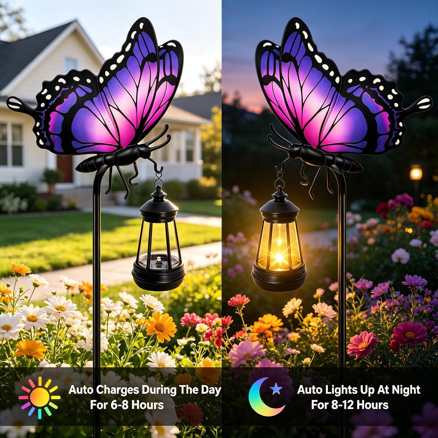 Solar Lights Outdoor Butterfly Garden Decor, 32.9in Purple Butterfly Garden Stakes with Solar Lights, Waterproof Metal Decorative for Yard Art Outside Patio Porch Lawn, Birthday Gifts for Women Mom