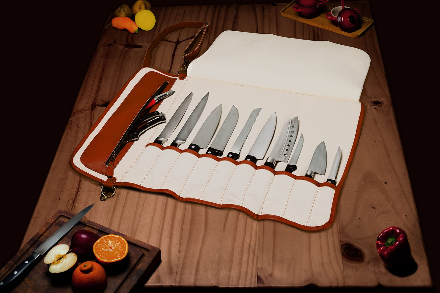 EVERPRIDE Chef Knife Roll Bag Holds 10 Knives and Cooking Tools – Durable Knife Case for Professional Chefs – Chef Bag is Easily Carried by Handle or Shoulder Strap – Knives Not Included