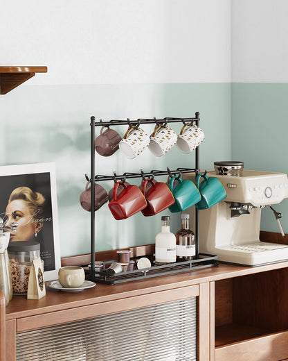 OROPY Coffee Mug Holder for Countertop, 14-Hook Mug Tree Rack for 14 Cups, 2 Tier Mug Display Stand with Heavy Duty Metal Base