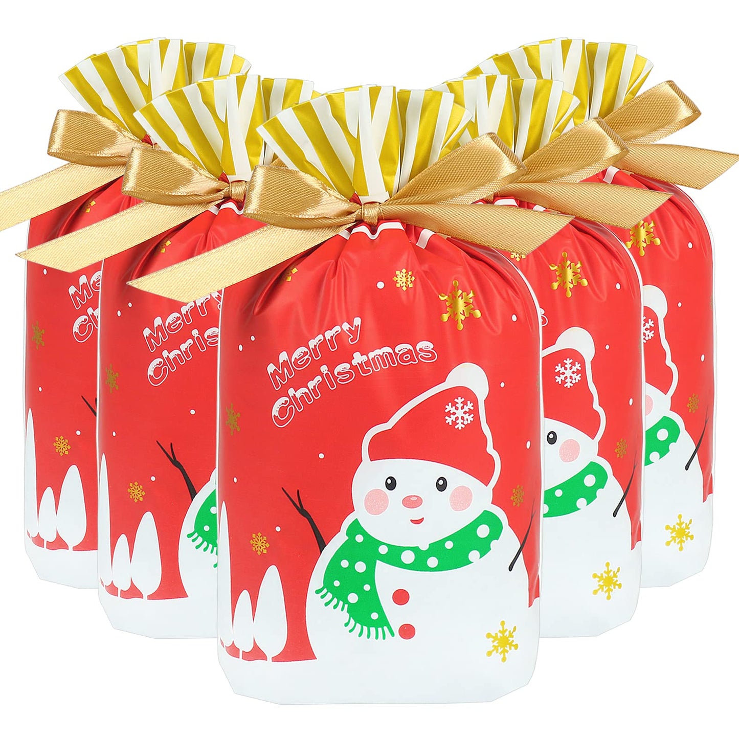 HRX Package 50pcs Christmas Goodie Bags, 5.8x9x2.4 inch Drawstring Candy Treat Bags for Food Cookies Gift Giving
