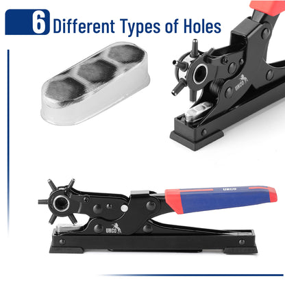 UNCO- Desktop Leather Hole Punch Tool, 6 Punch Sizes, Belt Hole Puncher for Leather, Dog Collars, Watch Straps, Footwear, Fashion Accessories and Crafting