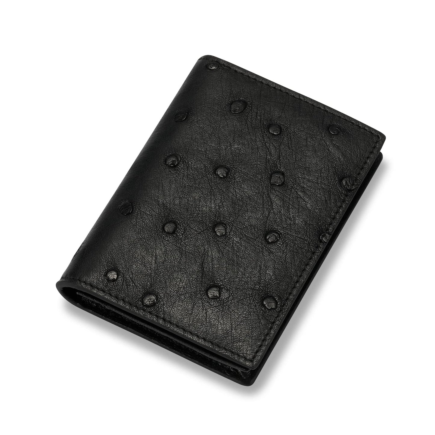 HISCOW Leather Business Card Case Holder for Men & Women, Italian Calfskin (Ostrich Black)