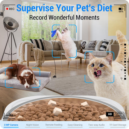 Frienhund Automatic Cat Feeder with 2K HD Camera: Automatic Dog Feeder with Night Vision, Cat Food Dispenser with 5G WiFi for Multiple Pet, Detachable for Easy Clean - 29 Cup （7L Large Capacity）