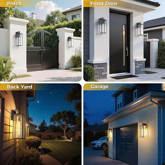 L LOHAS LED 2 Pack 18 Inch Large Size Dusk to Dawn Outdoor Light Fixture, Matte Black Waterproof Anti-Rust Porch Lights Ourdoor, Exterior Lighting Fixtures for Porch, Doorway, Garage, ETL Listed