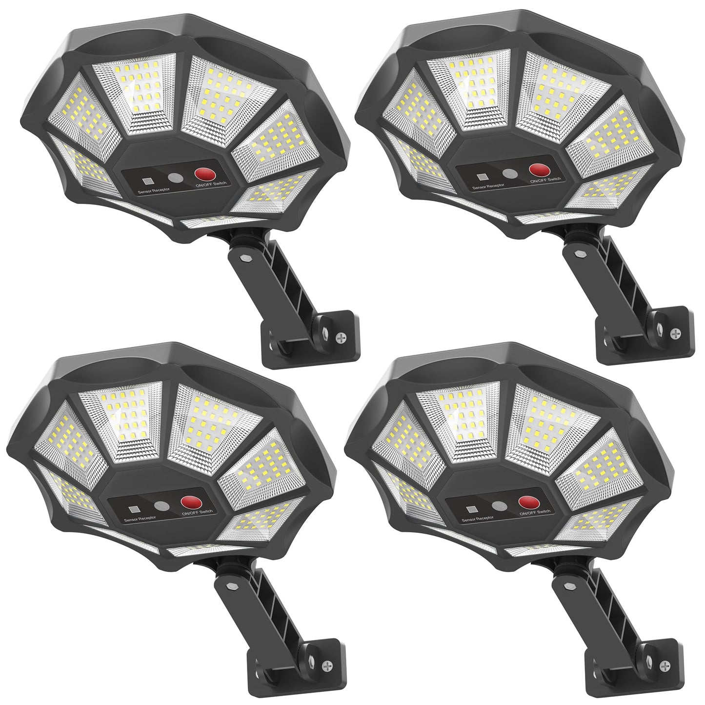 OKPRO Solar Lights Outdoor, 168LED 6500K Flood Light Dusk to Dawn, 8 Sides Solar Outdoor Lights with Motion Sensor, IP66 Waterproof Solar Street Lights Outdoor for Yard, Pools(4 Pack)