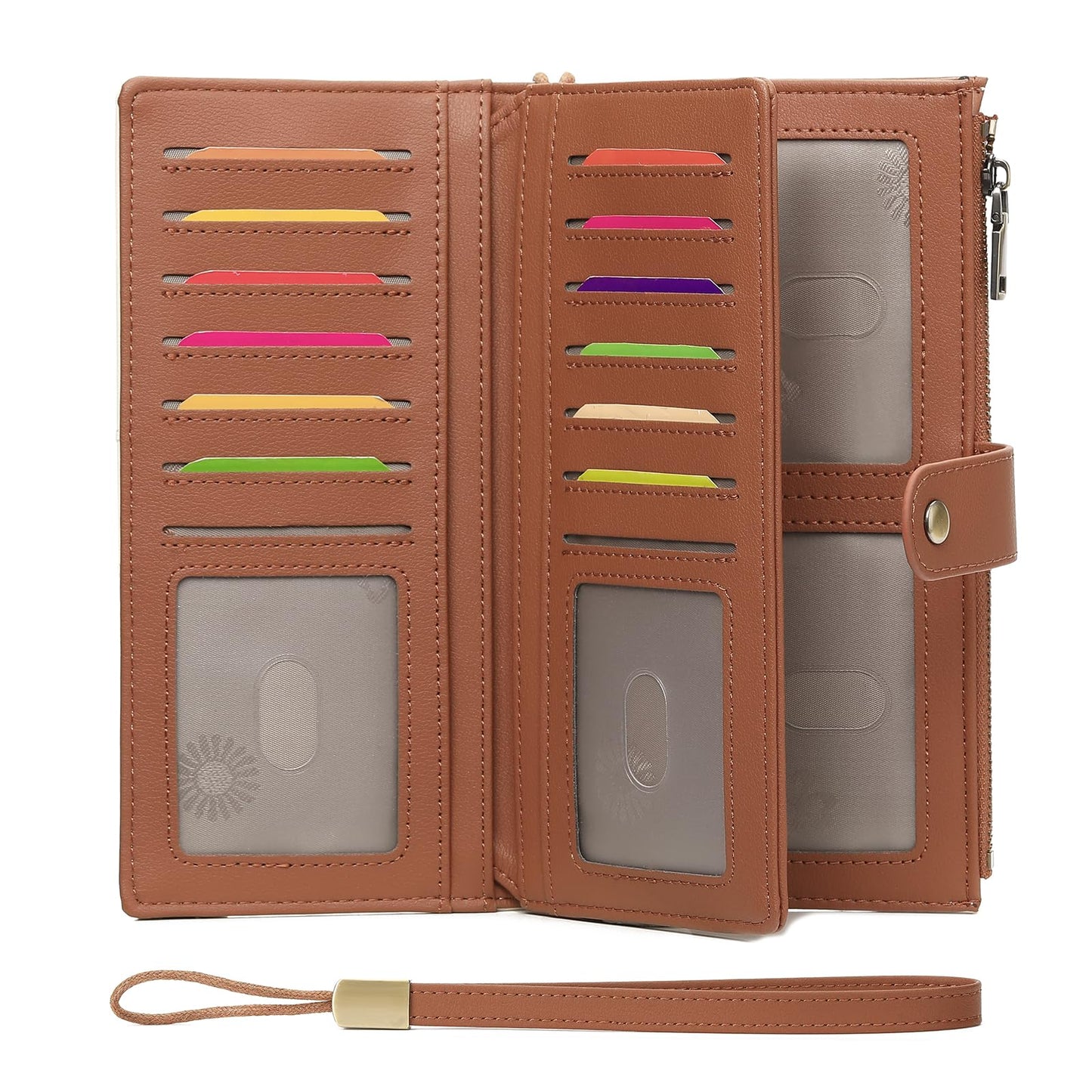 GAEKEAO Wallets for Women Leather RFID Blocking Large Capacity Card Case Ladies Wristlet Clutch Wallets Zipper Pocket with 4 ID Windows 21 Card Slots