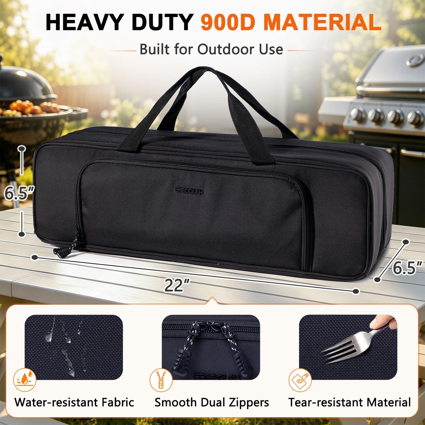 Grill Tool Bag, 22" Heavy Duty BBQ Accessories Organizer with Insulated Lining, Large Grill Utensil Organizer & Caddy for Blackstone Griddle, Camping, Tailgating, BBQ Gifts for Men (Bag Only)
