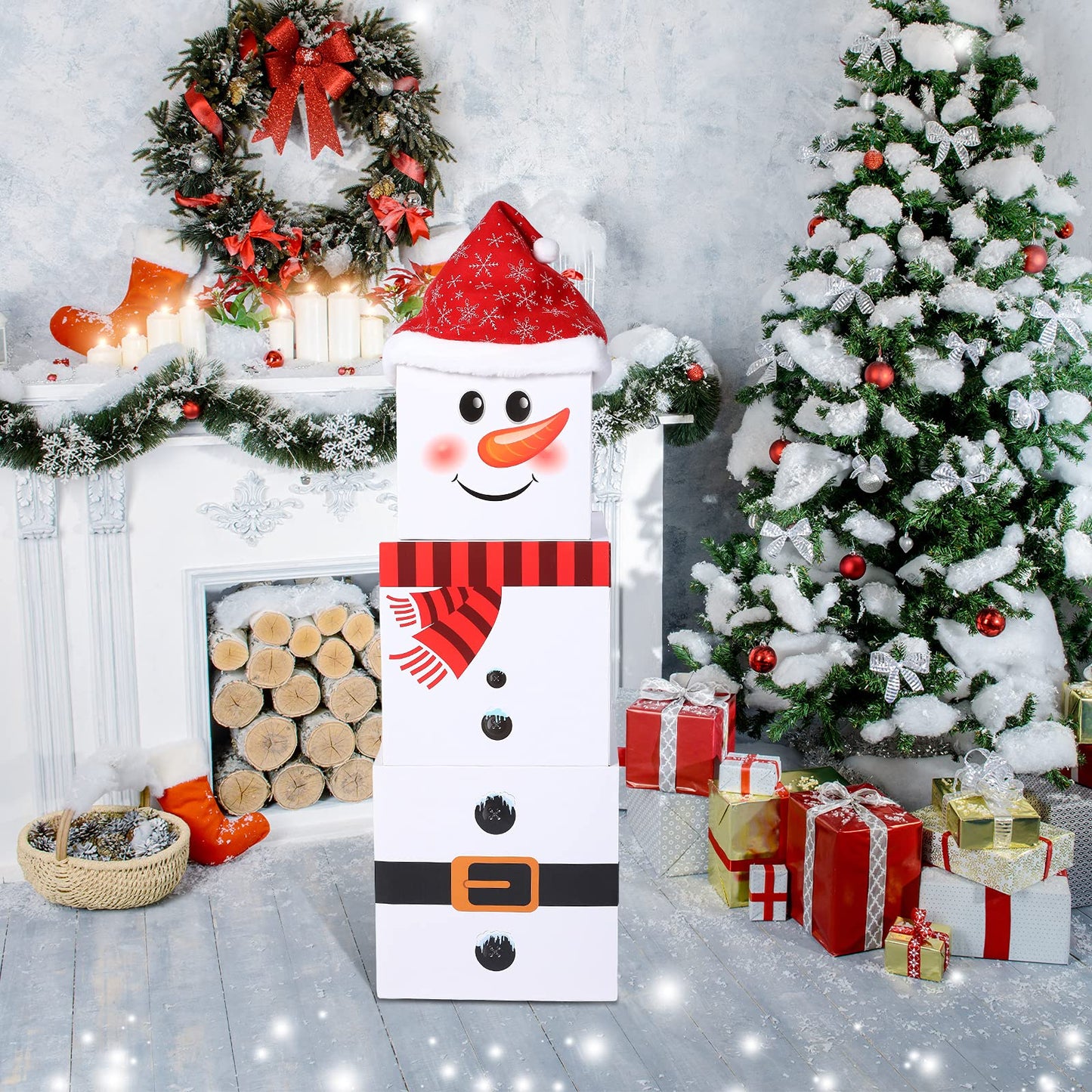 Marspark 4 Pieces Christmas Box Decoration Nesting Decorative Stackable Nesting Christmas Stacking Boxes(Snowman)