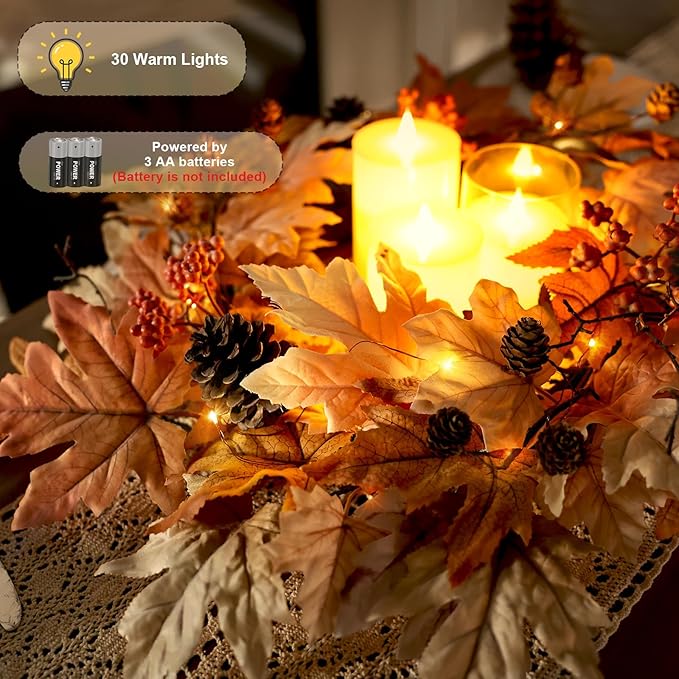 22 Inch Fall Wreaths for Front Door Outside Timer Function Pinecones Berries Autumn Fall Wreaths with 30 Warm Lights Decorations for Home Wall Porch Door Yard Harvest Mantle Fireplace Window Decor