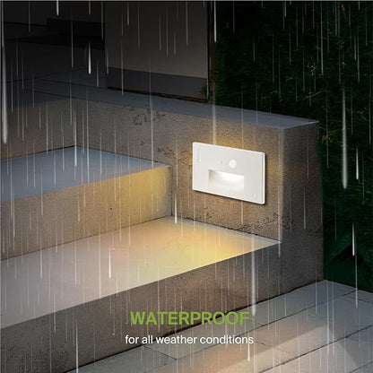 ASD LED Recessed Step Light Fixture, Dusk To Dawn Outdoor Tread Lighting | 3CCT, Motion Sensor, Photocell, Waterproof, ETL Listed | 3W 120LM 3000K-5000K 120V | Staircase Hardwired Illumination | White