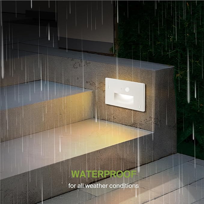 ASD LED Recessed Step Light Fixture, Dusk to Dawn Outdoor Tread Lighting | 3CCT, Motion Sensor, Photocell, Waterproof, ETL Listed | 3W 120LM 3000K-5000K 120V | Staircase Illumination | White, 12 Pack