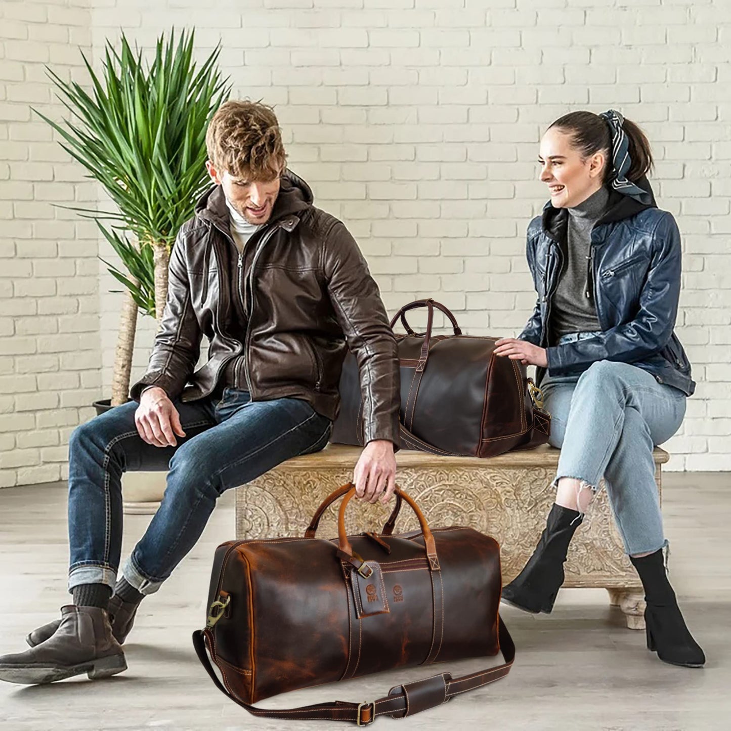 24" Leather Duffle Bag for Men and Women, Full Grain Leather Travel Overnight Weekender Sports Gym Carry On Duffel Bag by Rustic Town (Antique Brown)