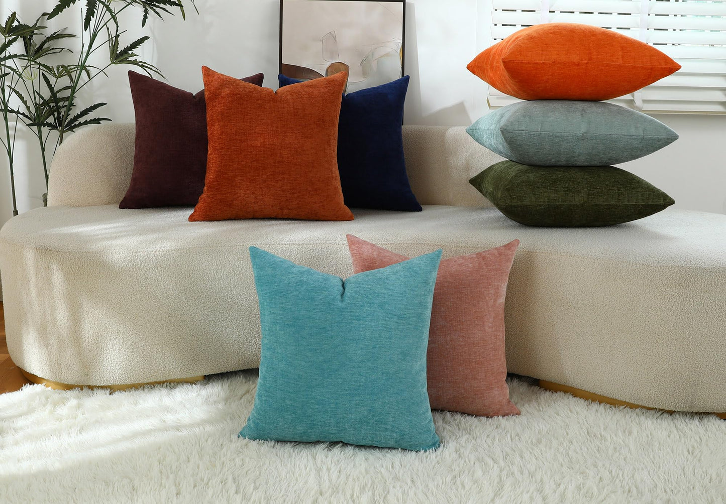 Qanatmz Santa Red Chenille Decorative Couch Throw Pillow Covers, Soft Cushion Cases for Home Livingroom Sofa Décor, Pack of 2, 18 x 18 Inches