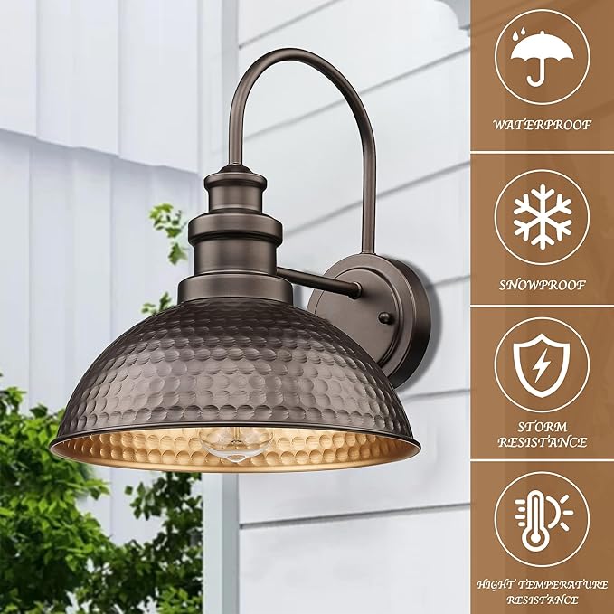 Casia Farmhouse Barn Lights - Rustic Wall Sconce, Exterior & Outdoor Mounted Lighting Fixture, Vintage Gooseneck Wall Lighting，Outdoor Wall Light (Oil Rubbed Bronze, 2 Pack)