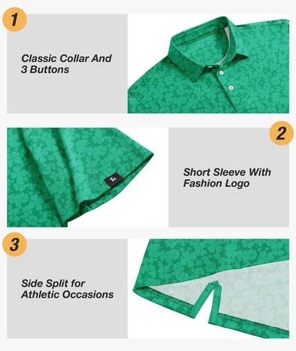 SWISSWELL St Patricks Day Shirt Men Green Patterns Polo Shirts for Men Short Sleeve Performance Rugby T Shirts Spring XL