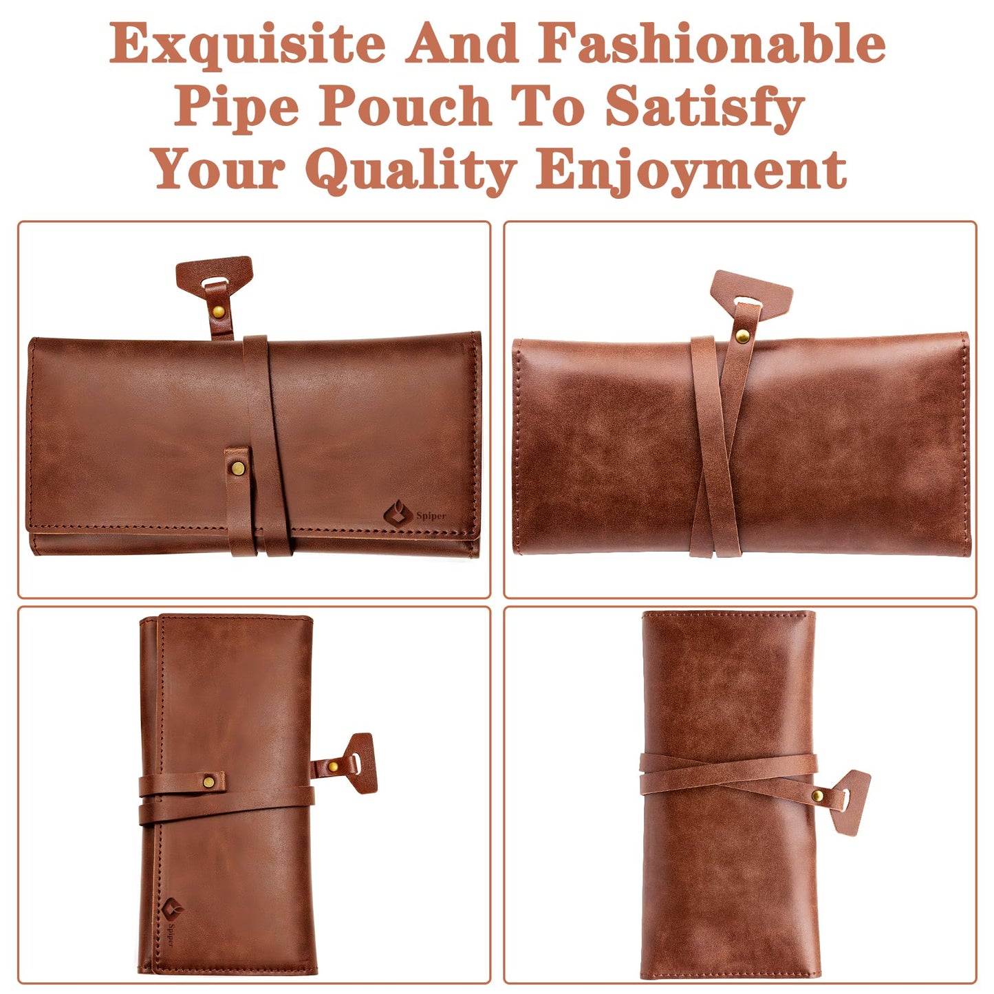 SPIPER PU Leather Tobacco Pipe Bag, Contains Up to 7 Pouches With Different Functions， Handmade Pipe Tool Pouch, Portable Tobacco Bag, Smell Poof Pouch, Great Gift (Brown)