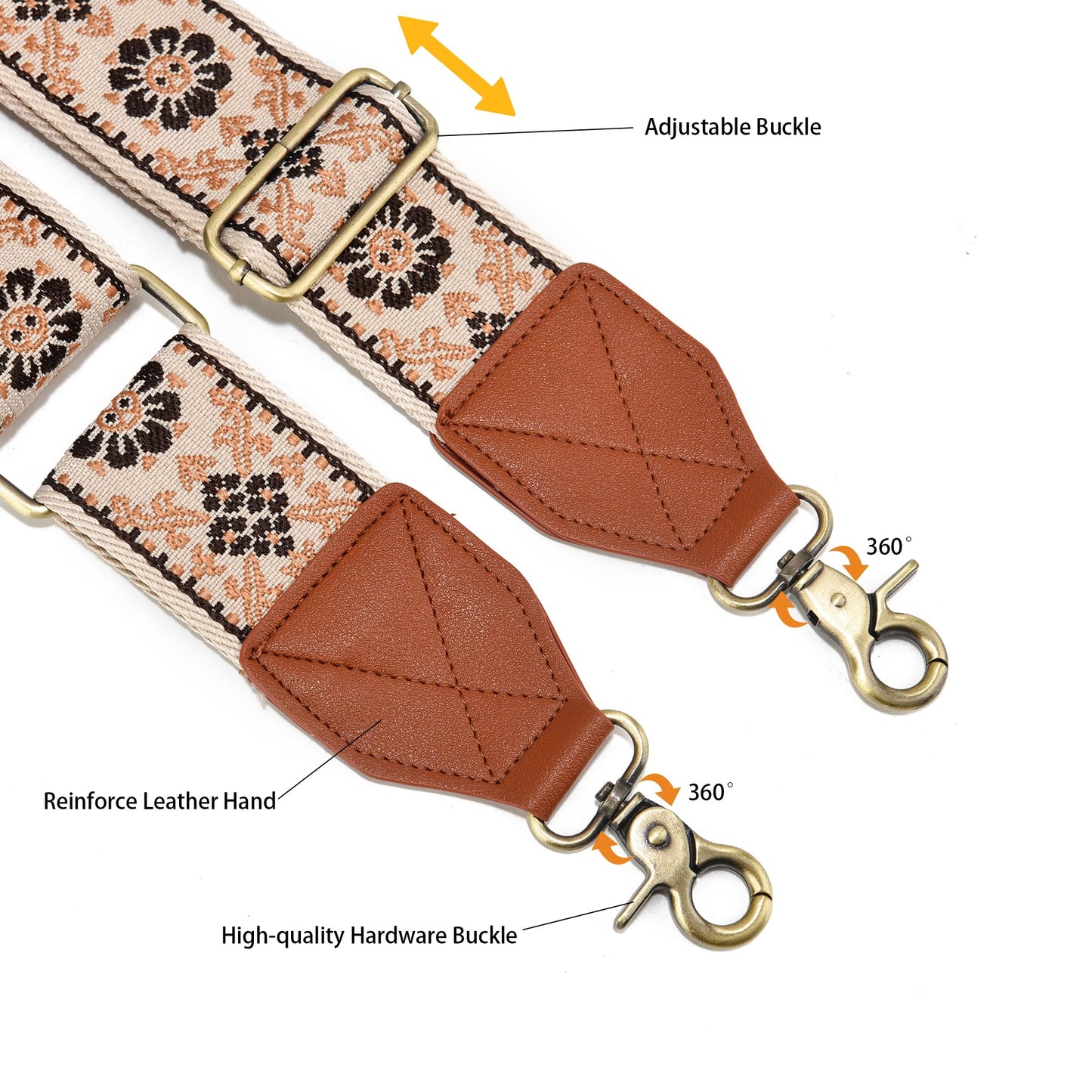 Purse Strap,2" Leather End Shoulder Strap Adjustable Replacement,Retro Jacquard Multi-pattern Crossbody Bag Straps