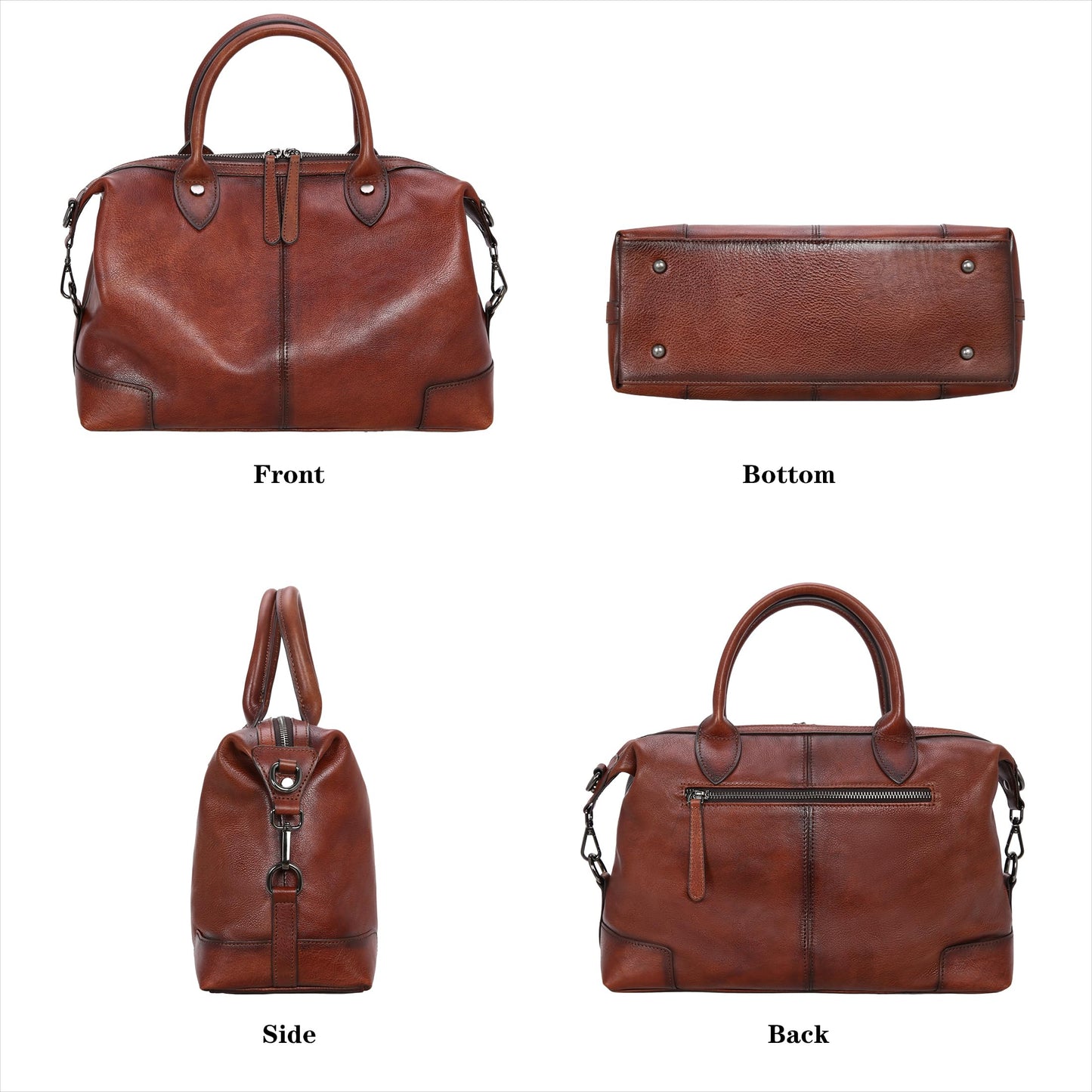 HESHE Genuine Leather Satchel Tote Bag for Women Leather Purse Large Capacity Top Handle Handbag Designer Shoulder Bags Vintage Cross Body Doctor Bag (Brown)