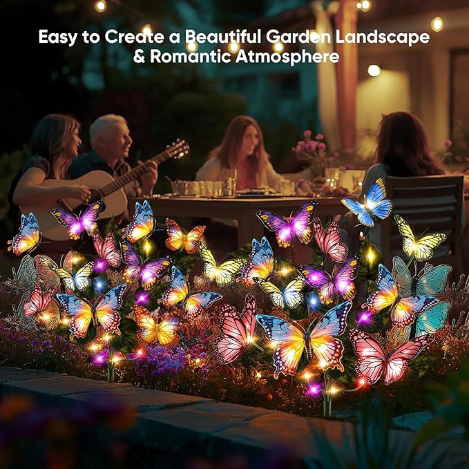 Solar Lights Outdoor Garden Decor: Gardening Gifts for Women Mom - 4 Pack 68 Butterfly Solar Lights with Colorful Bulbs - Outside Waterproof Christmas Decorations for Yard Patio Pathway Porch Lawn