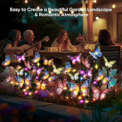 Solar Lights Outdoor Garden Decor: Gardening Gifts for Women Mom - 2 Pack 34 Butterfly Solar Lights with Colorful Bulbs - Outside Waterproof Christmas Decorations for Yard Patio Pathway Porch Lawn
