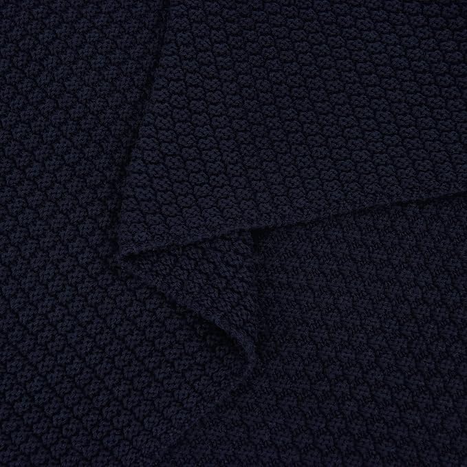 Longhui bedding Dark Navy Blue Knitted Throw Blanket for Couch, Soft, Cozy Machine Washable 100% Cotton Sofa Knit Blankets, Heavy 3.0lb Weight, 51 x 63 Inches, Dark Navy Blue Color.