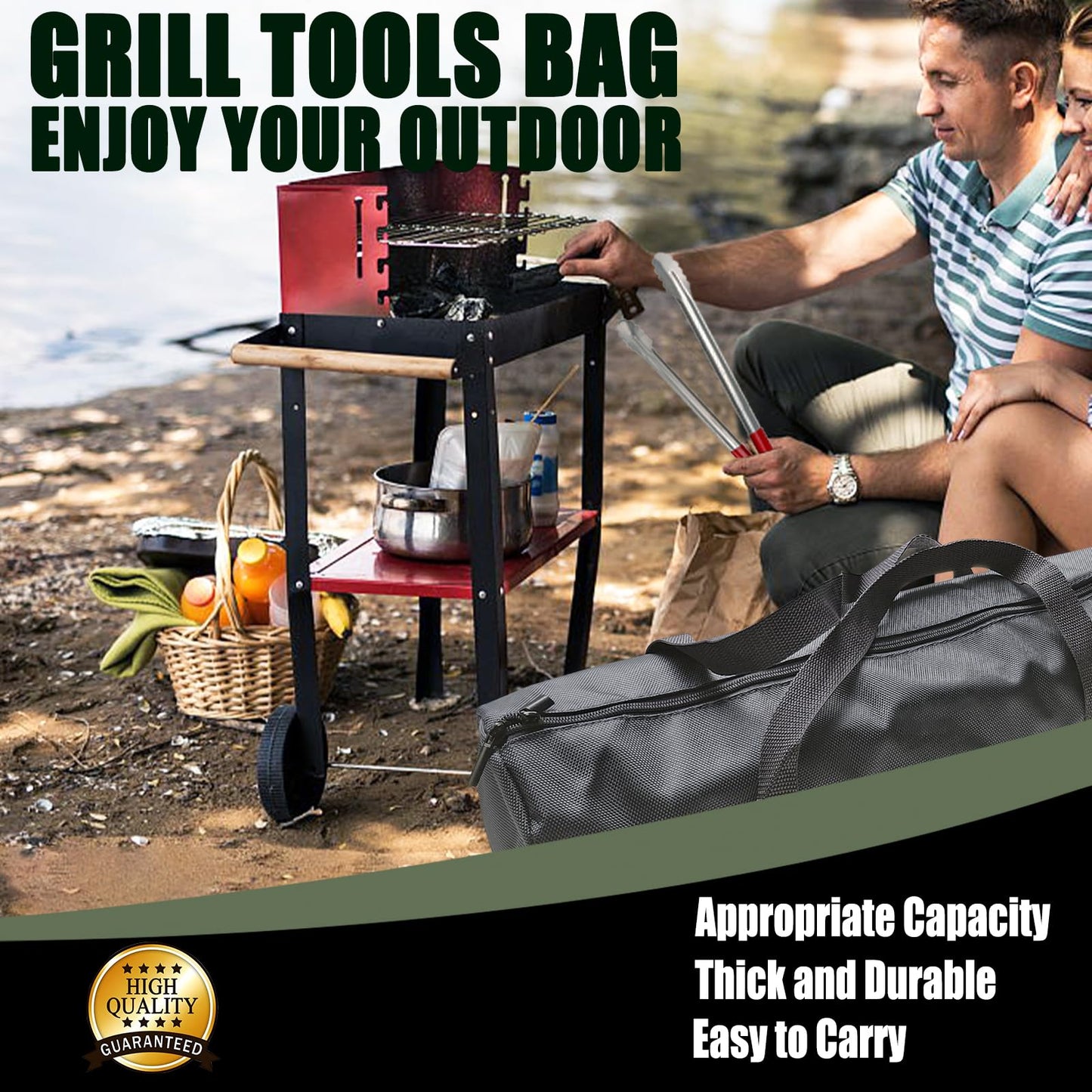M-HHonger BBQ Accessories Storage Bag, Tool Bag for Barbecue Tools Storage, Grill Accessory Storage, Outdoor Camping Barbecue Carry Bag,Can Hold Grill Utensils Up to 18", BBQ Gifts for Men