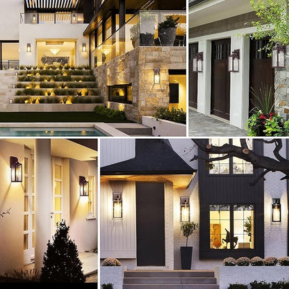 2-Pack 14'' Dusk to Dawn Outdoor Wall Light Fixtures, Oil Rubbed Bronze Exterior Lighting Fixtures Wall Mounted with Seeded Glass, Waterproof Porch Lights Outside Lanterns for House Front Garage