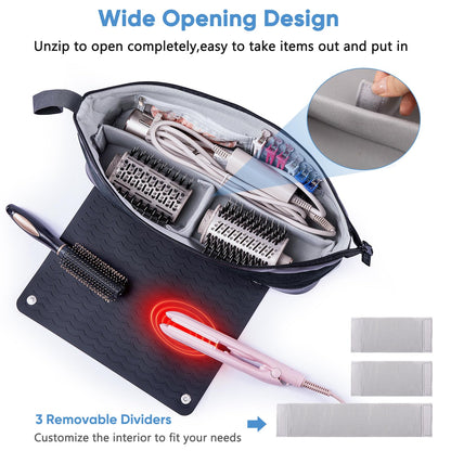Large Hair Tools Travel Bag with Iron Mat - 2in1 Hair Tools Organizer for Hair Dryer Brush, Flat Irons, Straighteners, Curling Irons, Hair Bag, Makeup Bag, Cosmetic Bag for Travel Essentials