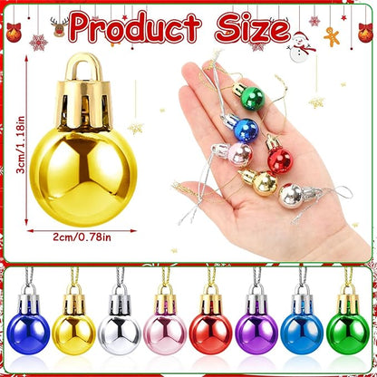 Jansun 120PCS Christmas Mini Balls Ornaments Multicolour Miniature Xmas Tree Hanging Decorations Small Vintage Glitter Balls for Holiday Party Outdoor Indoor DIY Craft Decor Supplies (Shiny Surface)