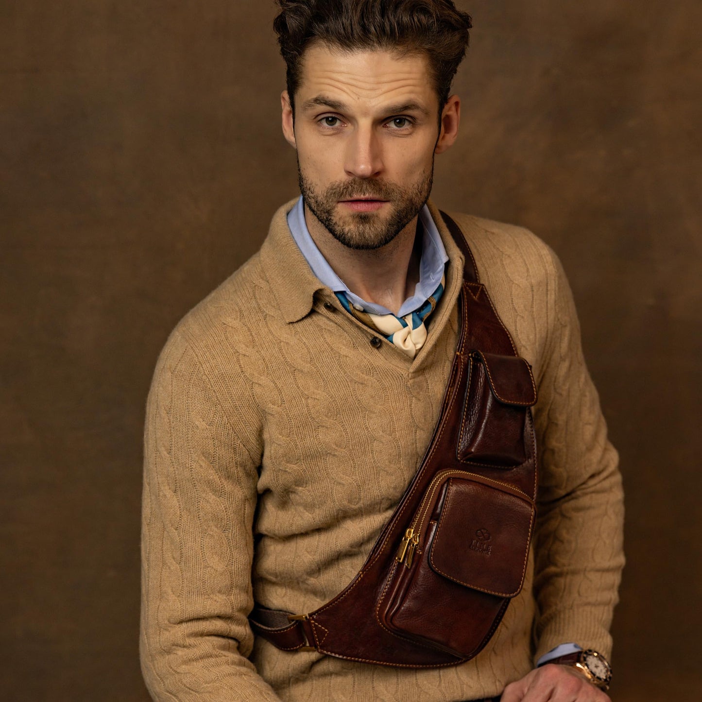 Time Resistance Leather Sling Bag - Crossbody, Messenger Bag for Men and Women - Handmade Shoulder Backpack (Brown)