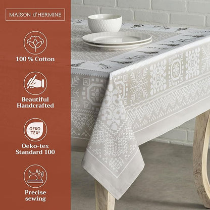 Maison d' Hermine Table Cloth Rectangle Table 100% Cotton 60 x 108 Inches Fall Tablecloth Reusable Everyday Use for Thanksgiving Christmas Decorations Dining Farmhouse Party (Cozy Christmas)