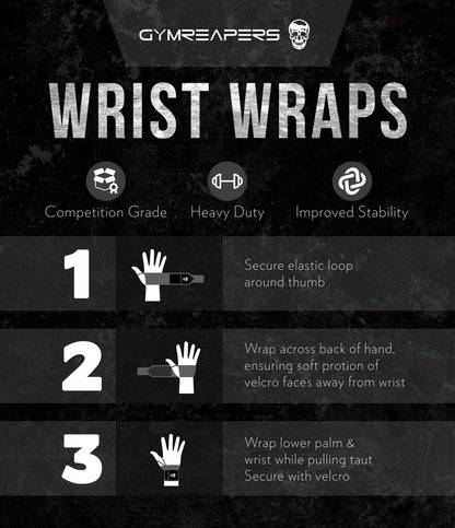 Gymreapers Wrist Wraps Weightlifting - Stiff Heavy Duty 18" Wraps with Thick Thumb Loop for Powerlifting, Bodybuilding, Cross Training, & Heavy Presses (Black - 18")