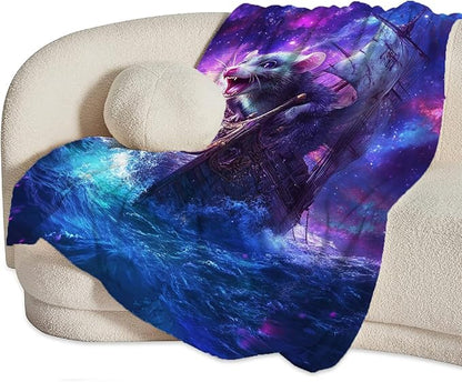 Funny Rat Blanket Decor Gifts for Animal Lover Flannel Fleece Fuzzy Mouse Nautical Throw Blanket Soft Warm Cozy Plush Ocean Blanket for Bed Couch Living Room Stuffed Decoration for Kids Adult 80"x60"
